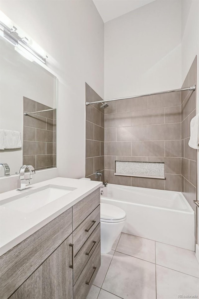 445 Forest St, Denver, CO 80220 - bathroom featuring vanity, shower / tub combination, and tile patterned flooring