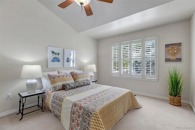 6633 E 166th Pl, Brighton, CO 80602 - carpeted bedroom with baseboards, a ceiling fan, and vaulted ceiling