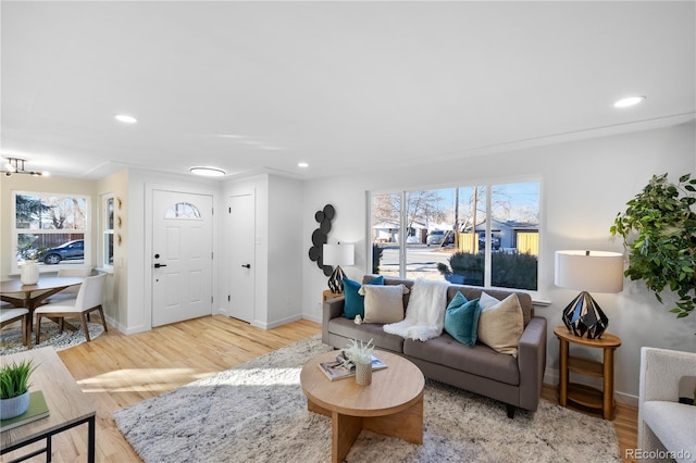 living room with light wood-type flooring