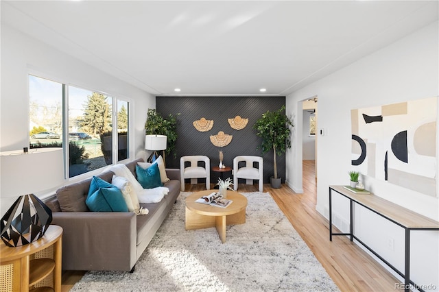 living room featuring light wood-type flooring