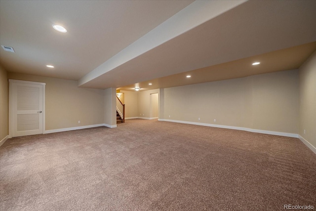 basement featuring carpet