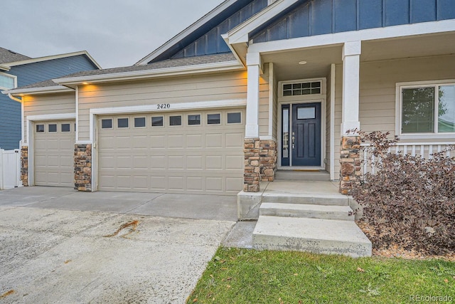 property entrance featuring a garage