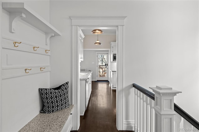 mudroom featuring dark wood-style flooring