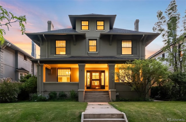 637 N Franklin St, Denver, CO 80218 - view of front of property featuring a chimney, a shingled roof, and a front yard