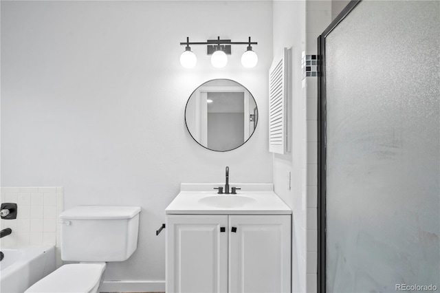 2090 S Fairplay St, Aurora, CO 80014 - bathroom featuring vanity, toilet, a shower with door, and a bath
