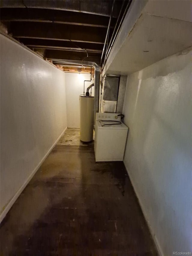 3984 S Pitkin Way, Aurora, CO 80013 - unfinished basement featuring washer / clothes dryer, water heater, and baseboards