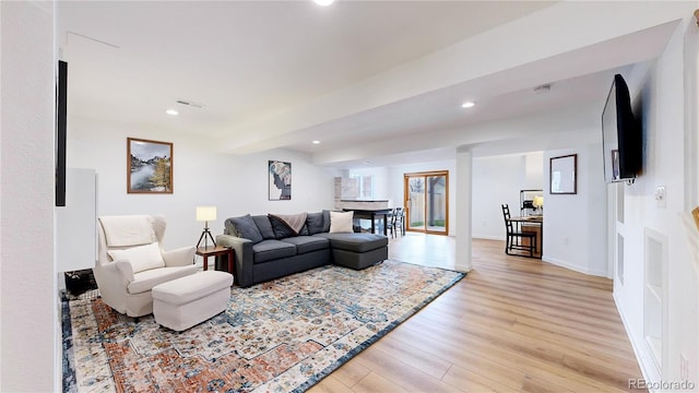 living room with light wood-type flooring