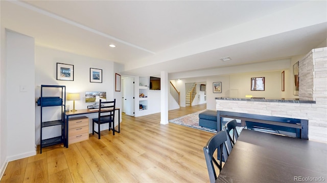 interior space with light hardwood / wood-style floors