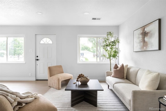 3065 S Eudora St, Denver, CO 80222 - living room with healthy amount of natural light, wood finished floors, baseboards, and recessed lighting