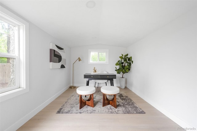 3065 S Eudora St, Denver, CO 80222 - office area with lofted ceiling, light wood finished floors, and baseboards