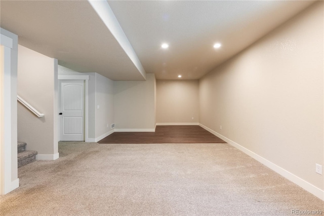 101 Wake St, Frederick, CO 80530 - finished basement featuring carpet, recessed lighting, and stairway
