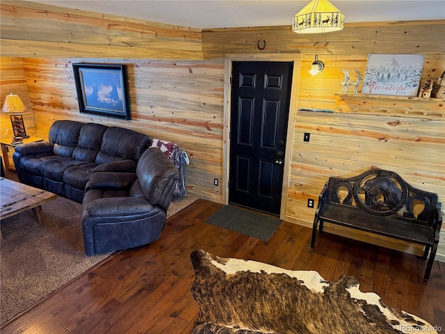 living room with dark wood-type flooring