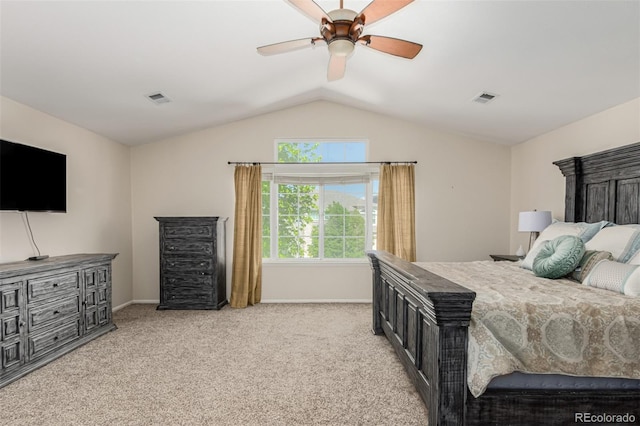 7852 Solstice Way, Castle Rock, CO 80108 - bedroom featuring vaulted ceiling, baseboards, light carpet, and a ceiling fan