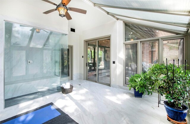 view of patio with visible vents and ceiling fan