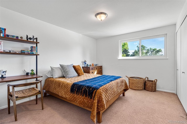 carpeted bedroom with a closet