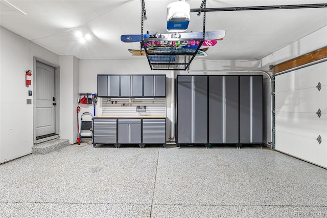 garage with a garage door opener