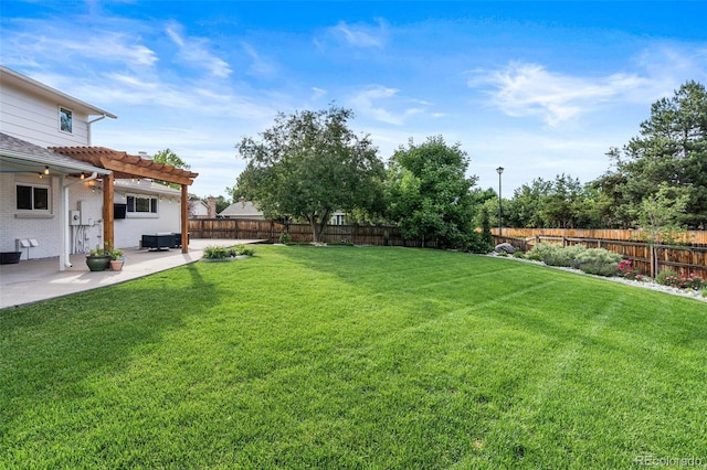 view of yard featuring a pergola and a patio