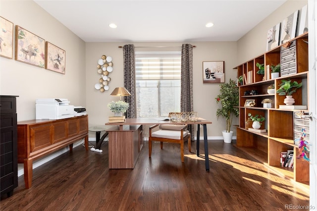 home office featuring dark wood-type flooring