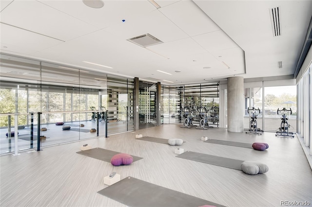 workout area with a wall of windows