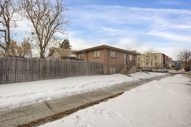 view of snow covered exterior