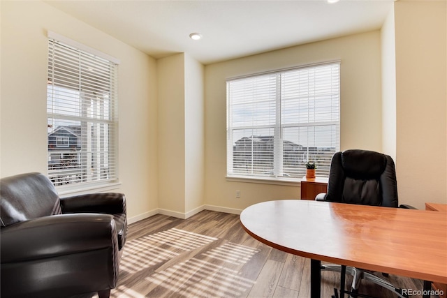 office featuring plenty of natural light and hardwood / wood-style floors