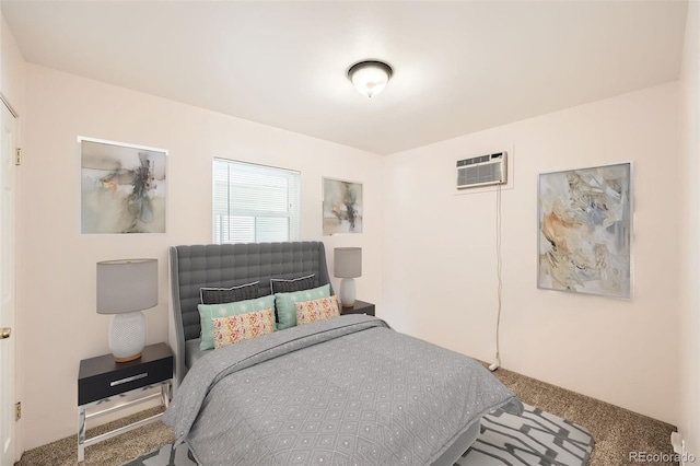 carpeted bedroom with an AC wall unit