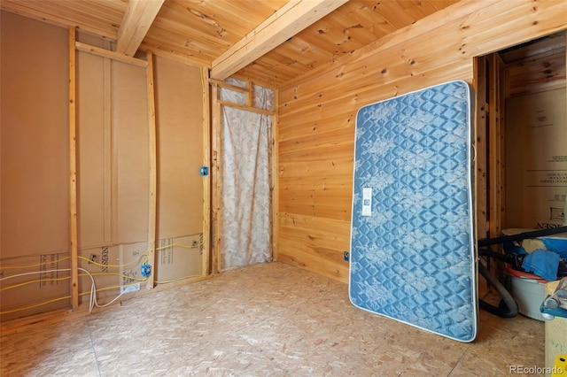 3600 Blue Mountain Trl, Lyons, CO 80540 - interior space with wooden ceiling with exposed beams and wood walls