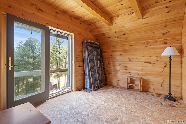 3600 Blue Mountain Trl, Lyons, CO 80540 - unfurnished room with beam ceiling and wood walls