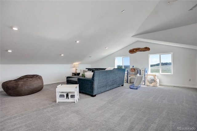 777 Deerview Dr, Florissant, CO 80816 - carpeted living area with lofted ceiling and baseboards