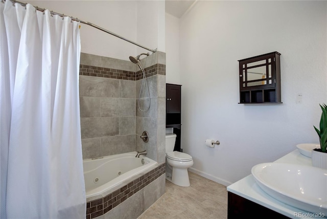 777 Deerview Dr, Florissant, CO 80816 - bathroom with toilet, a combined bath / shower with jetted tub, vanity, and baseboards
