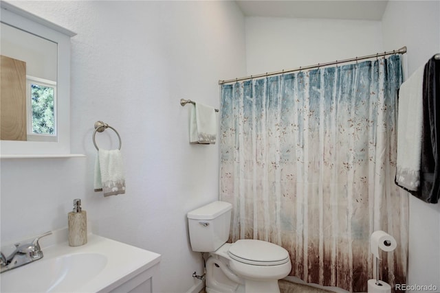 777 Deerview Dr, Florissant, CO 80816 - bathroom with toilet, vanity, and a shower with shower curtain