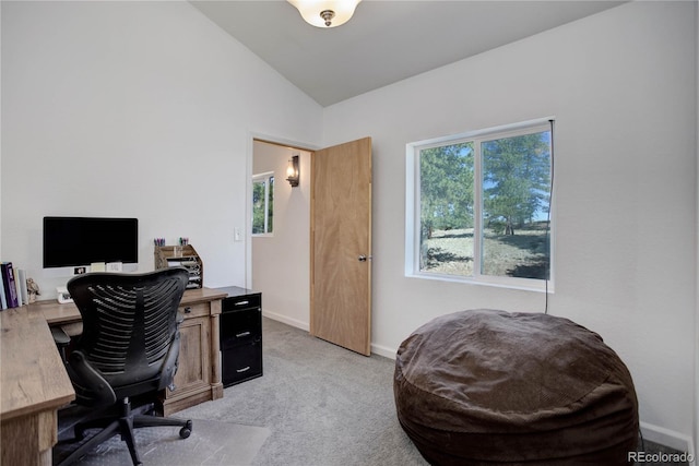 777 Deerview Dr, Florissant, CO 80816 - office space featuring plenty of natural light, light carpet, vaulted ceiling, and baseboards