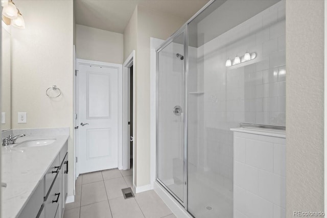 19592 W 93rd Pl Unit C, Arvada, CO 80007 - bathroom with tile patterned floors, a shower stall, and vanity