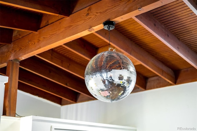 details with beamed ceiling and wood ceiling