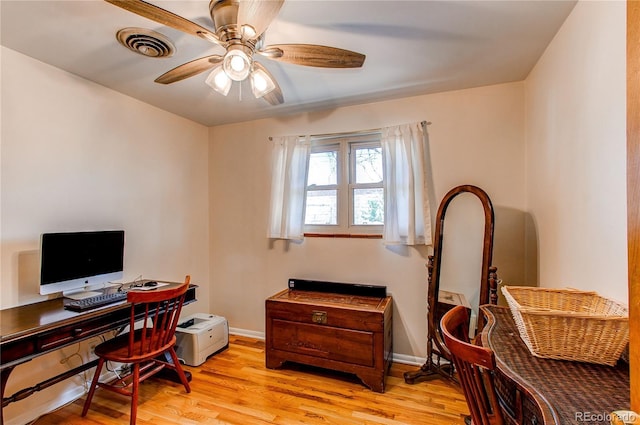 2785 Skyline Dr, Westminster, CO 80030 - office area with a ceiling fan, light wood-style floors, and baseboards