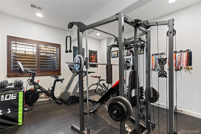 exercise area with recessed lighting and visible vents