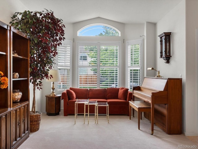 5660 S Eaton St, Littleton, CO 80123 - sitting room featuring carpet floors and lofted ceiling
