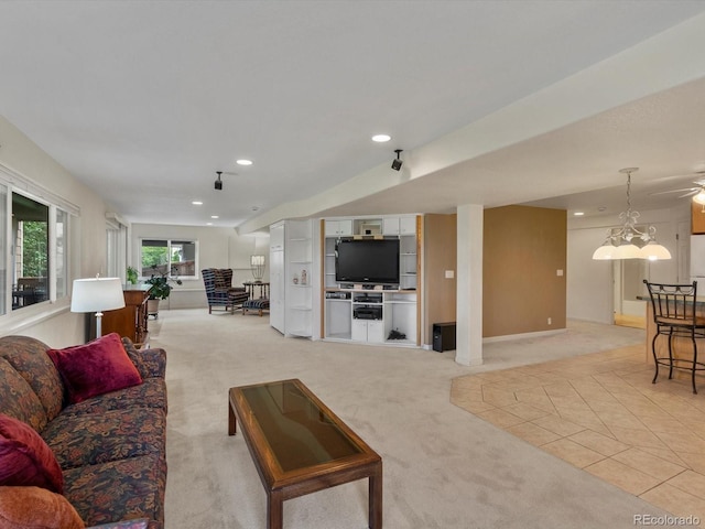 5660 S Eaton St, Littleton, CO 80123 - living room with light carpet, recessed lighting, and baseboards
