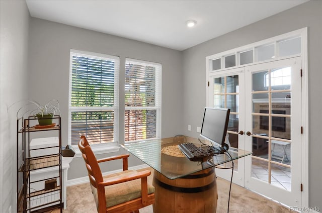 office area with french doors and baseboards