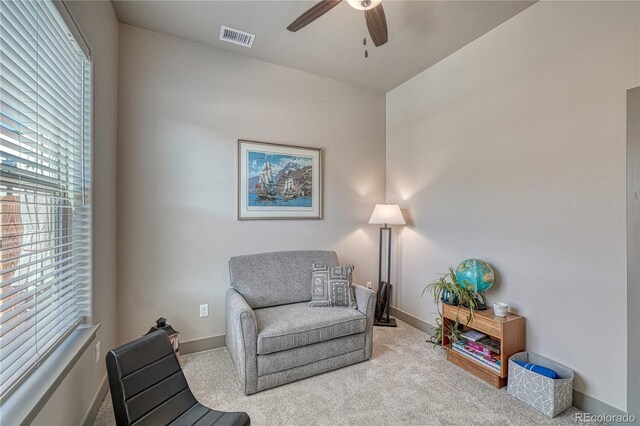 1139 Agate Ln, Poncha Springs, CO 81242 - sitting room with a ceiling fan, baseboards, and carpet