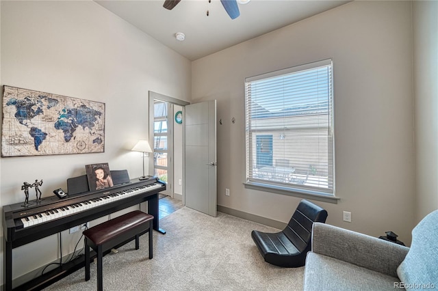 1139 Agate Ln, Poncha Springs, CO 81242 - living area with a ceiling fan, light carpet, and baseboards