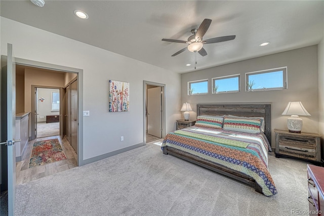1139 Agate Ln, Poncha Springs, CO 81242 - carpeted bedroom with baseboards, recessed lighting, and ceiling fan