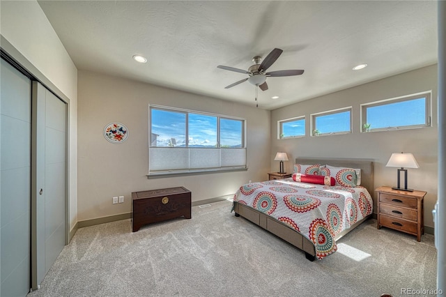 1139 Agate Ln, Poncha Springs, CO 81242 - bedroom featuring carpet flooring, baseboards, recessed lighting, a closet, and ceiling fan