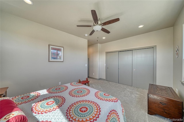 1139 Agate Ln, Poncha Springs, CO 81242 - bedroom with recessed lighting, carpet flooring, a closet, and a ceiling fan