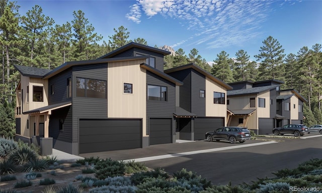 contemporary home featuring a garage