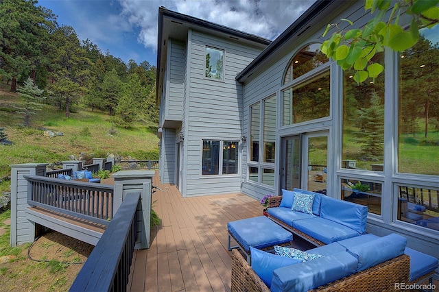 2191 Baldy Ln, Evergreen, CO 80439 - deck featuring an outdoor hangout area