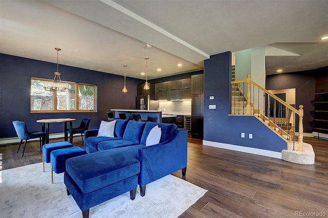 2191 Baldy Ln, Evergreen, CO 80439 - living area featuring stairway, wood finished floors, a chandelier, and recessed lighting