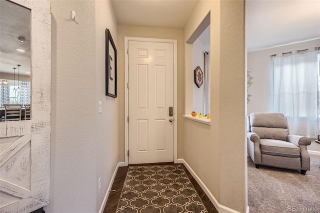 entryway featuring a textured wall, plenty of natural light, and baseboards