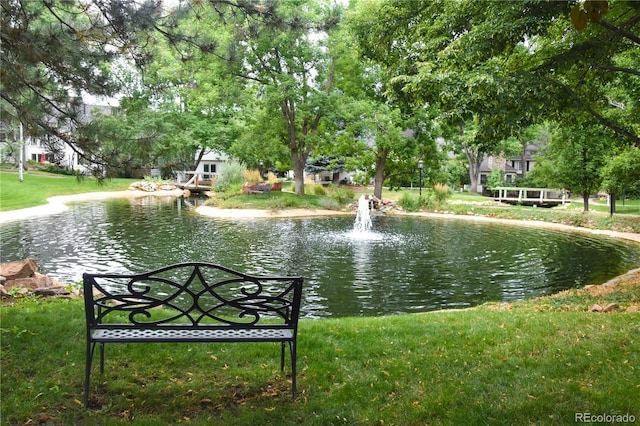 view of home's community with a water view