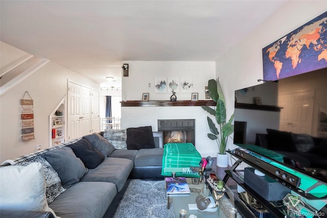 living room with a fireplace